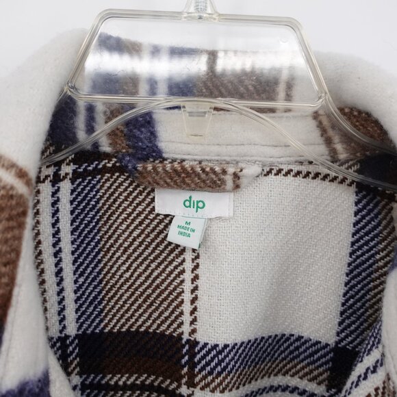 Oversized Plaid Shacket Brown Tan and Blue Medium - Picture 5 of 11